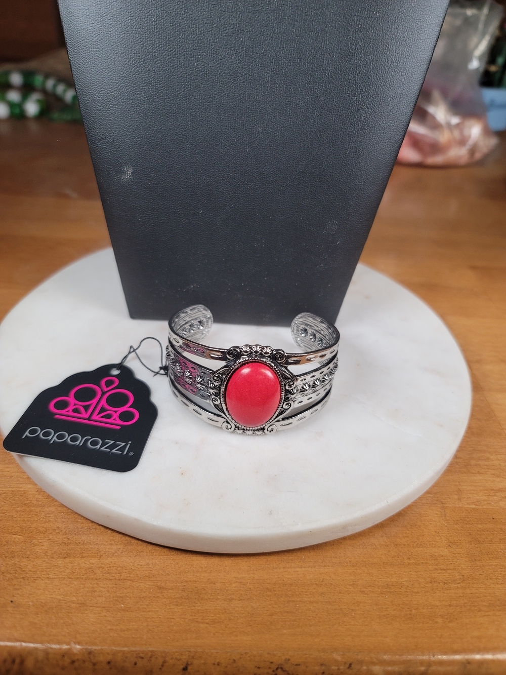 Paparazzi Women’s Silver Cuff Bracelet with Red Stone